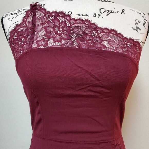NWT FREE PEOPLE Premonitions Bodycon One-Shoulder Mini Lace Burgundy Dress S - Picture 8 of 15
